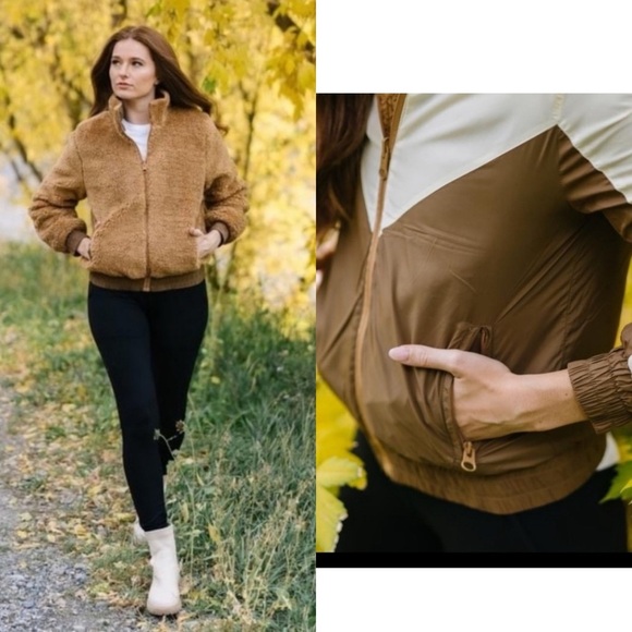 Zyia Camel Sierra Fleece Reversible Jacket Coat 70’s Retro Women’s Size Medium - Picture 5 of 16